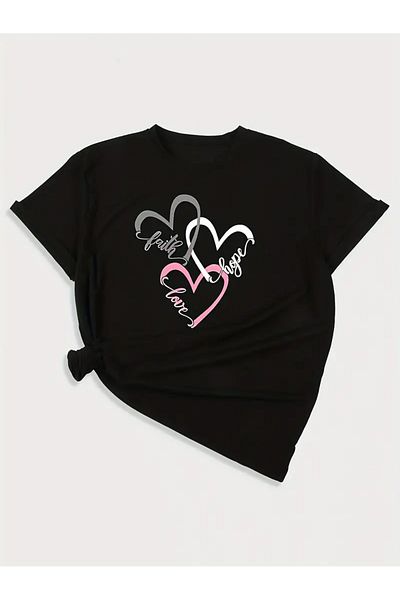 Frisson Unisex Heart Printed Crew Neck Oversize T-Shirt