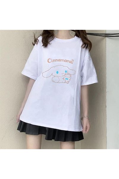 Frisson Bear & Cinnamoroll White Unisex Oversize T-shirt
