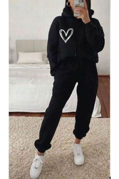 Frisson Modern Oversize Black Tracksuit Set - Printed
