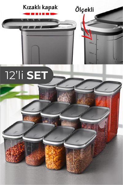 Vienev Foly 12-Piece Food Container with Sliding Lid 4x(2.7 Liters, 1.8 Liters, 1.25 Liters)