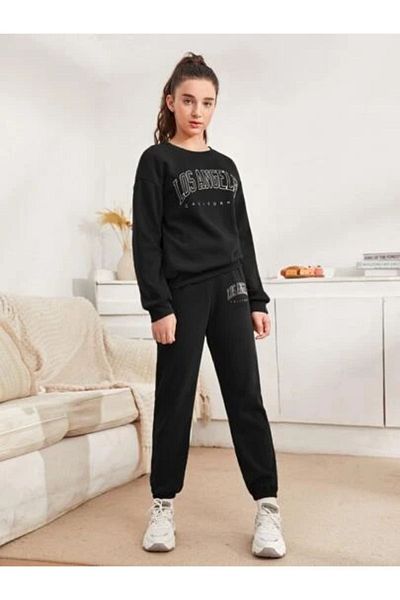 Frisson Women's Los Angeles California Printed Crew Neck Bottom Top Set Oversize Tracksuit Set