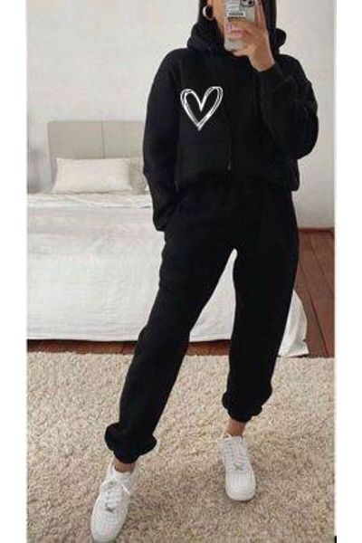 Frisson Modern Oversize Black Tracksuit Set - Printed