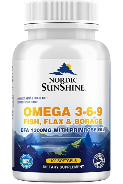 NORDIC SUNSHINE زيت بذور الكتان واللسان 3-6-9 مع زيت زهرة الربيع - 100 كبسولة...