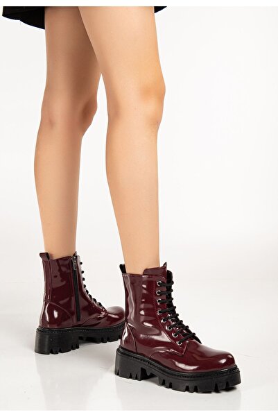 İnfon Ayakkabı Marketi 868-356 Bordo Rugan Bağcıklı Fermuarlı Günlük Kadın Bot