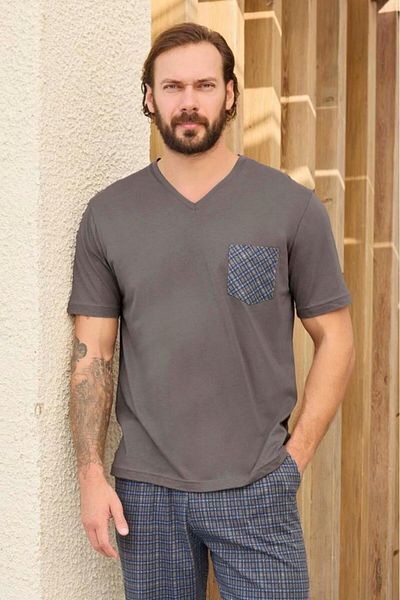 andredimoda Σετ ανδρικών πιτζάμες - Flocking Grey & Green Pattern, 100% Εργοστασιακή Πάνελ