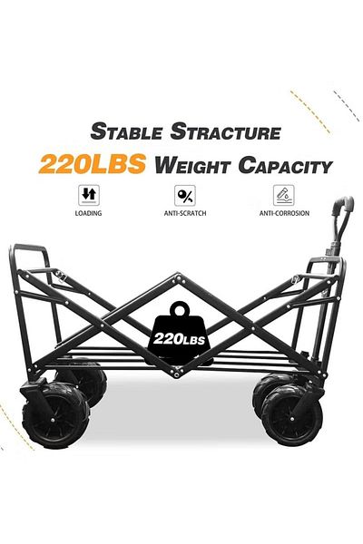 fulina Heavy Duty Folding Outdoor Camping Cart, with 360° Steering Wheels, 220lbs, for Outdoor