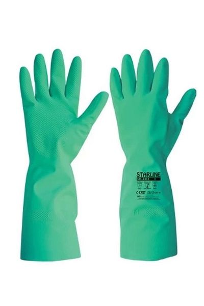 Starline 6 Pairs---Starline Stl-1413 No : 9 Cotton Lined Nitrile Rubber Gloves 33 cm