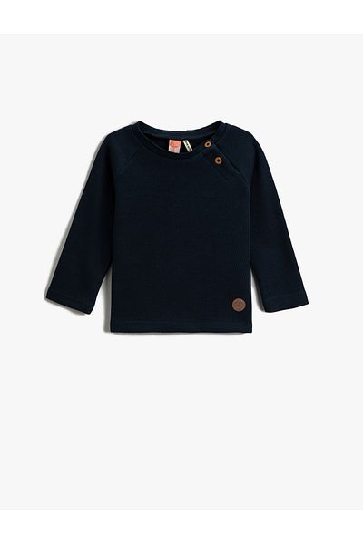 Koton Basic Ribbed Button Detailed Sweatshirt Cotton