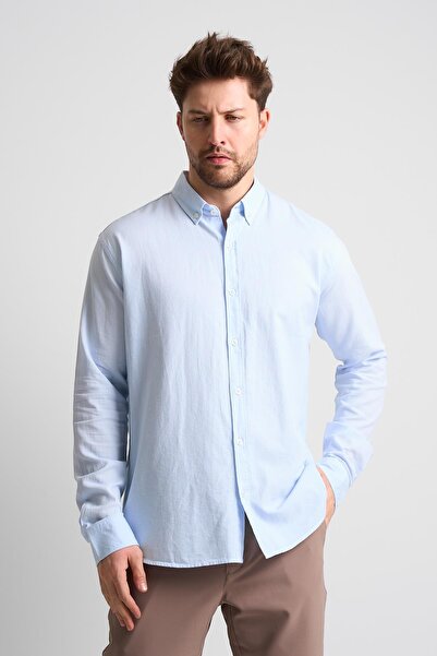 ALEXANDERGARDI Чоловіча сорочка з коміром на ґудзиках та довгими рукавами з льону (EG-1847-01)