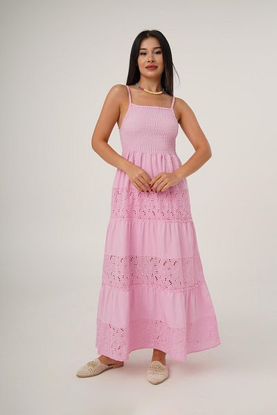 Hipo Trend Pink Long Dress - Thin Straps and Ribbed