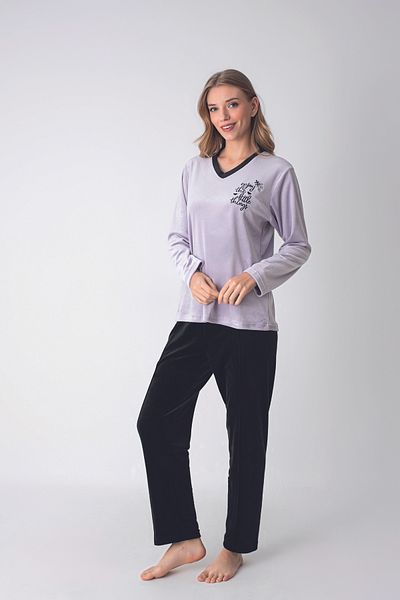 SENFONİ HOMEWEAR Velvet Text Detailed Pajama Set