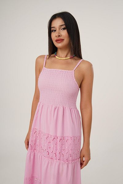 Hipo Trend Pink Long Dress - Thin Straps and Ribbed