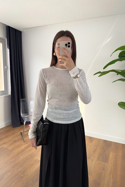 BİRCANÇİL Junak White See-Through Crew Neck Blouse/Body