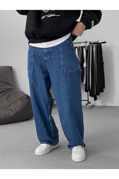 BYBASICMAN Blue Relax Fit Pocket Detailed Trousers C-6385