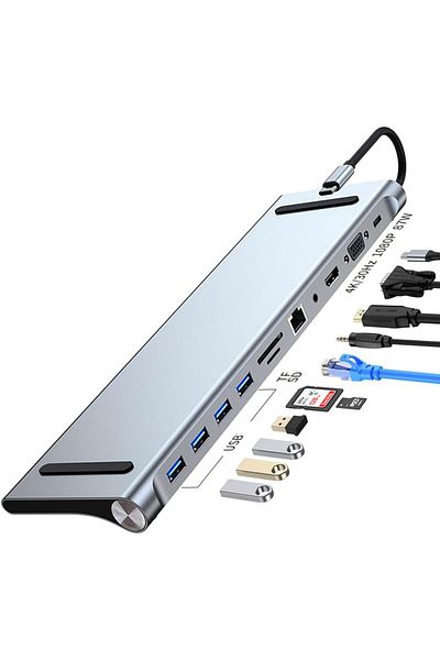 COOYA 11-in-1 Type C Dock USB C Hub 3.0 Splitter Multiport Adapter 4K HDMI RJ45 SD/TF VGA HDMI PD