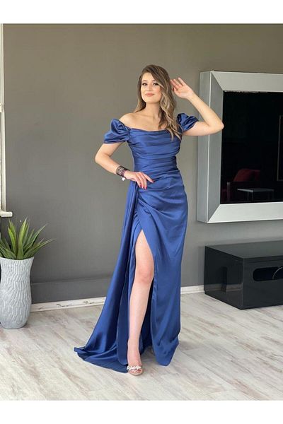 Kaleiçi Yıldızlar Rochie de seară indigo cu decolteu barcă - EN4858