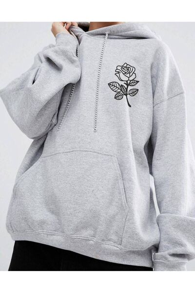 HOFFNUNG sweatshirt women gray printed cotton oversize