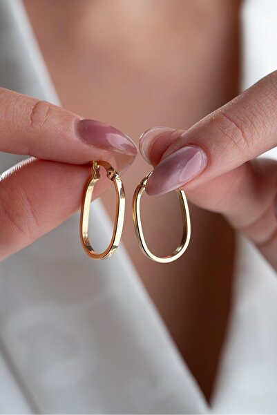 Nereze 925 Ayar Gümüş Gold Kaplama U Model Şarnel Küpe