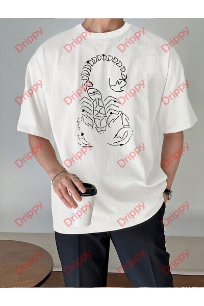 Drippy Tricou unisex cu imprimeu Scorpion alb