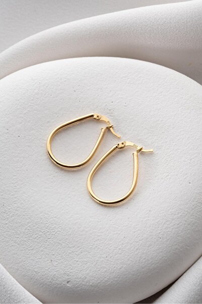 Nereze 925 Ayar Gümüş Gold Kaplama Oval Damla Model Şarnel Küpe