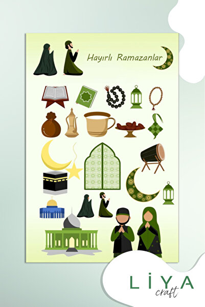 LiyaCraft Ramazan Temalı Sticker Set Ramazan Motif Temalı Yeşil Razaman Set