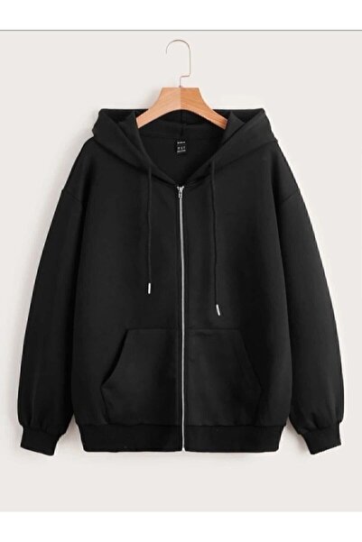 HOFFNUNG Black Women's Zippered Sweat Cardigan