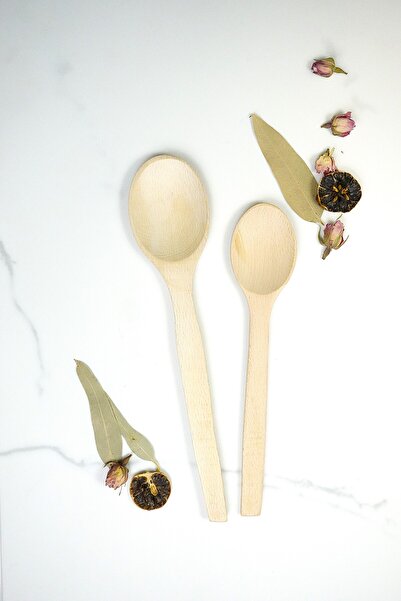 AhşapMutfak طقم ملاعق خشبية مزدوجة 1 قطعة ملعقة صغيرة 23 سم 1 قطعة ملعقة كبير...