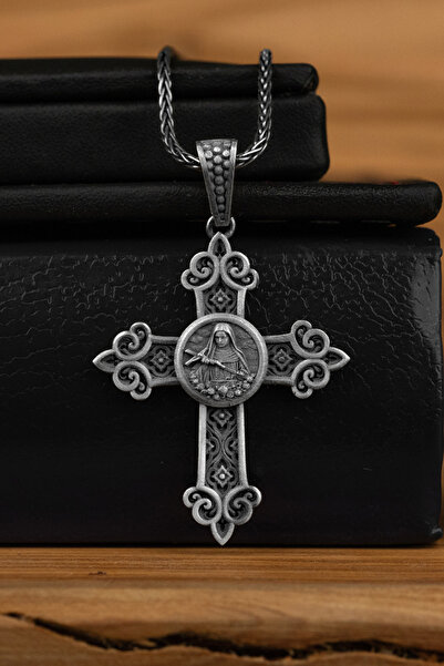 Pangea 925 Silver Meryem Ana Hristiyan Haçı 925 Ayar Gümüş