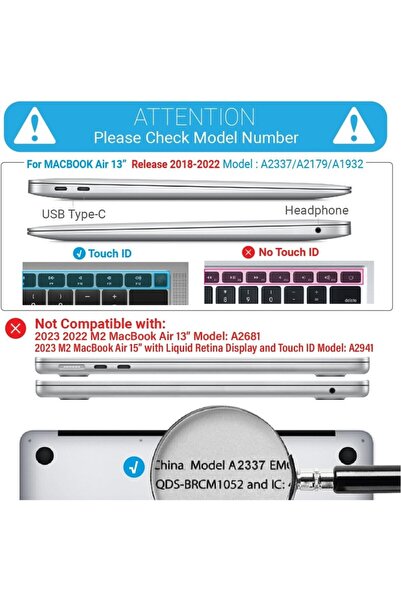 UnDePlus Apple Macbook Air 13.3inç M1 A2337 A2179 A1932 Uyumlu Kılıf Simli Ön Arka Kapak
