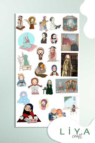 LiyaCraft Türbanlı Kız Sticker Set Müslim Set Woman Sevimli Kız Sticker Set