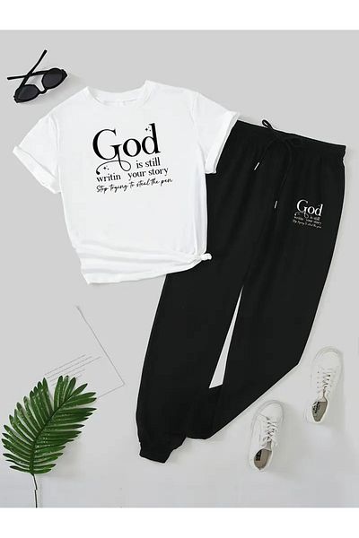 DAXİS Sportwear Company Women's Printed Tracksuit Set T-Shirt Jogger Sweatpants - Bottom Top Set