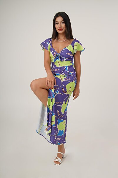 Hipo Trend V-подібний виріз, квітковий принт, цифровий принт, розріз