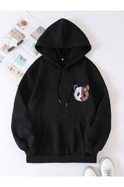 HOFFNUNG Hanorac negru cu imprimeu supradimensionat