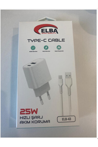 ELBA Elb-43 25W 2Li Usb Başlık Type-C Kablolu Set Hızlı Şarj Akım Koruma