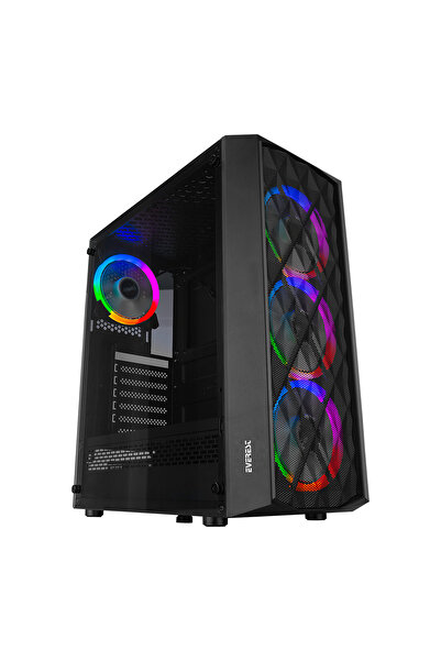 Everest Bumpy 4-12Cm Rgb Fan Tempered Camlı Atx Mid-T Gaming Oyuncu Boş Bilgi...