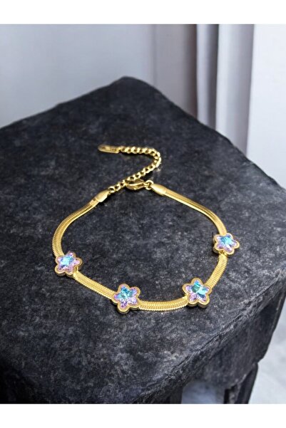 staınless steel سوار زهرة سلسلة إيطالية من حجر الكريستال الصلب باللون الذهبي