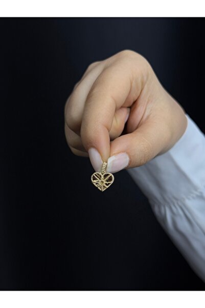 Üresinler Kuyumculuk 14 Ayar Altın Kalp Kolye Ucu Charm Rose Beyaz