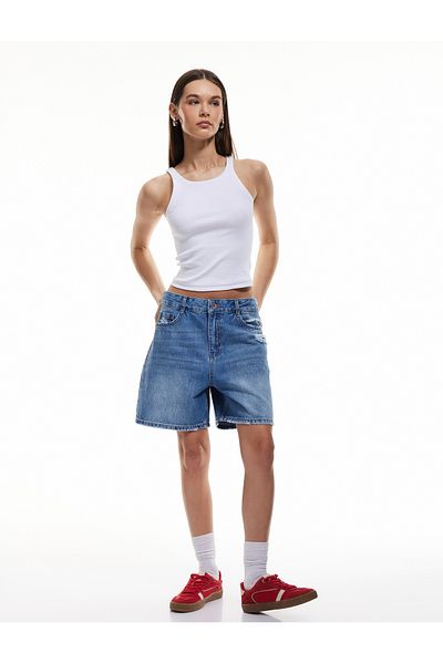 Koton Pantaloni scurți din denim din bumbac, cu buzunare cu nasturi