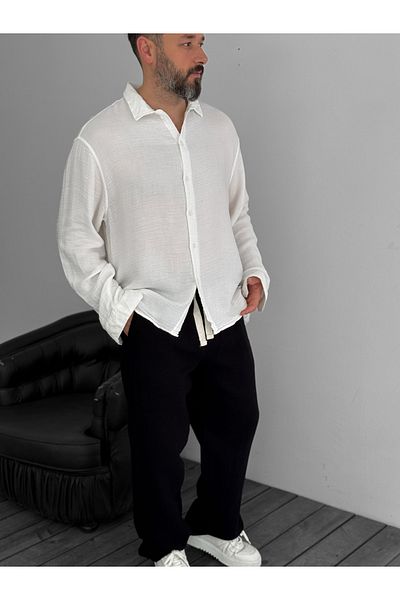 BYBASICMAN White Muslin Fabric Basic Shirt G-5197/10