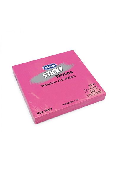 Mas 3659 Model Neon Pink Color 76Mmx76Mm 100 Sheets Adhesive Note Paper