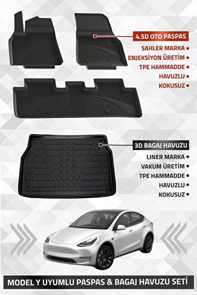 Sahler Tesla Model Y 2020+ Uyumlu LİNER Marka 3D Bagaj Havuzu + SAHLER 4.5D O...