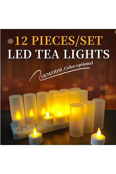 COOYA Rechargeable Flameless LED Tea Lights, 12-Piece Set with Charging Base for Parties and more