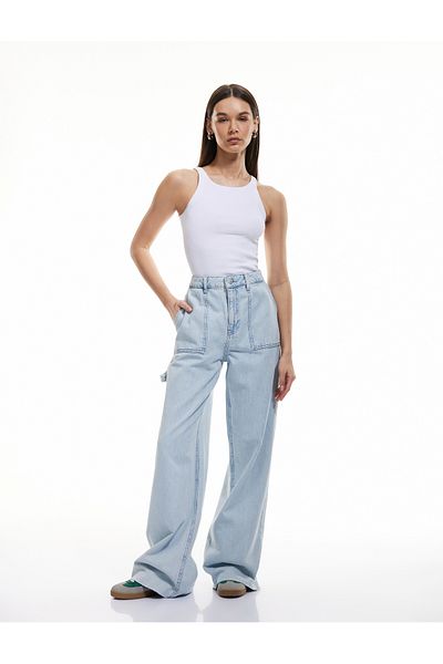 Koton Pantaloni din denim cu tăietură obișnuită din bumbac cu picior tăiat - Blugi cu picioare largi