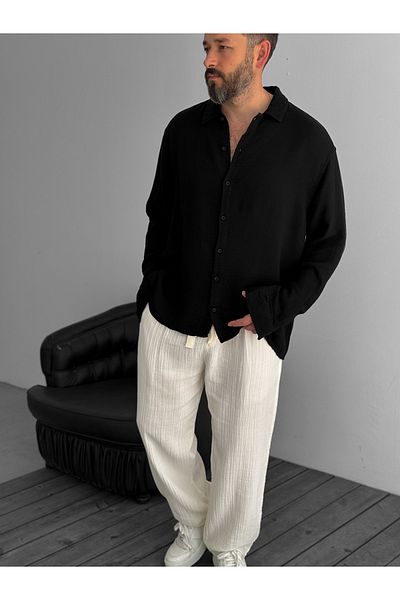 BYBASICMAN Black Muslin Fabric Basic Shirt G-5197/10