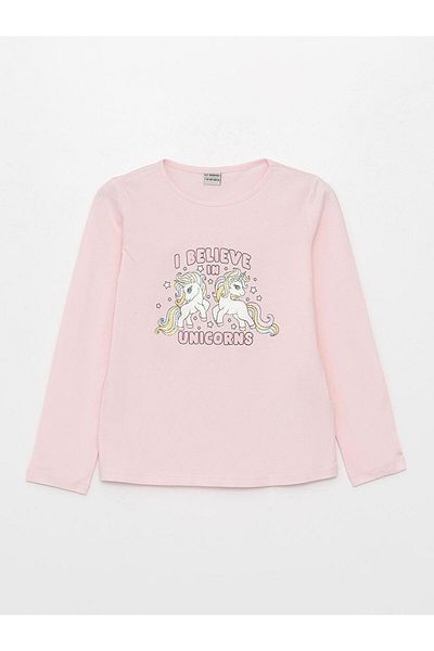 LC Waikiki Tricou cu mânecă lungă pentru fete cu imprimeu cu gâtul rotund (W3)
