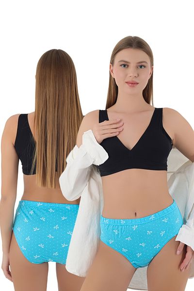 CENNETOĞLU Chiloți albaștri cu talie înaltă din bumbac 100% cu model cu fundă – Eleganță și naturalitate!