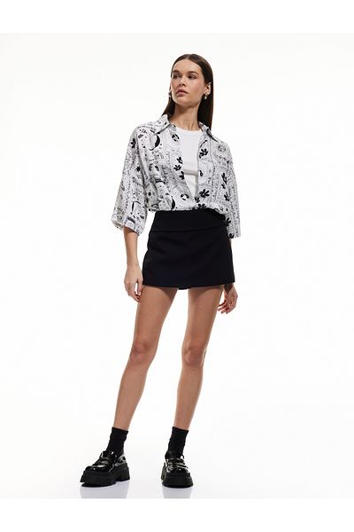 Koton Patterned Viscose Buttoned Short Sleeve Oversize Shirt