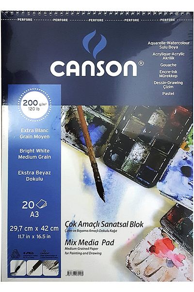 Canson Fineface Multi-Purpose Picture Block Spiral 20 Sheets A3 200Gr