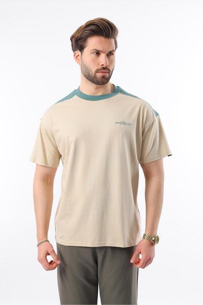 Madmext Ανδρικό μπλουζάκι με στάμπα μπεζ με λαιμόκοψη E7114
