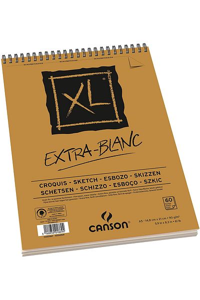 Canson Extra Blanc XL - Sketch Block with Spiral, A5 90Gr